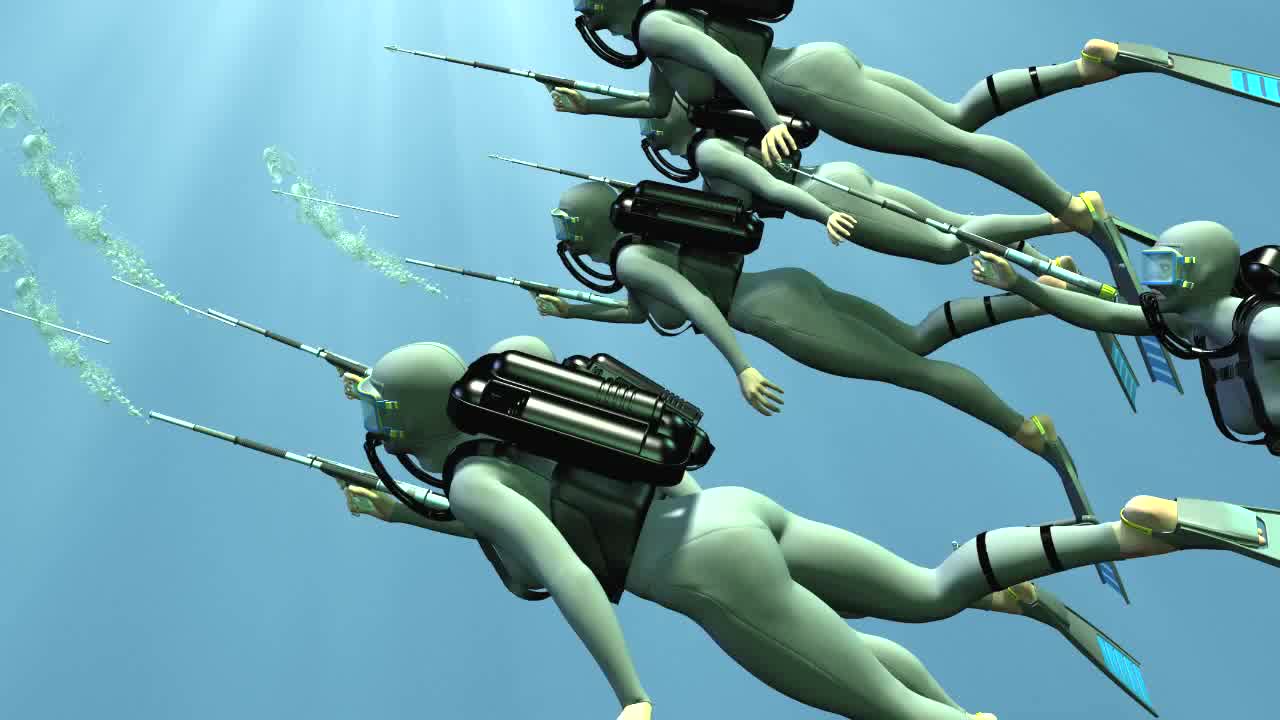 Female scuba divers in combat: Frogwomen underwater battle! 